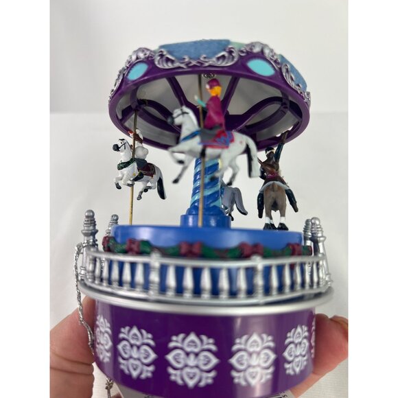 Disney FrozenThemed Mini Carousel Music Box By Mr. Christmas Rotating Horses Bat - Picture 2 of 5